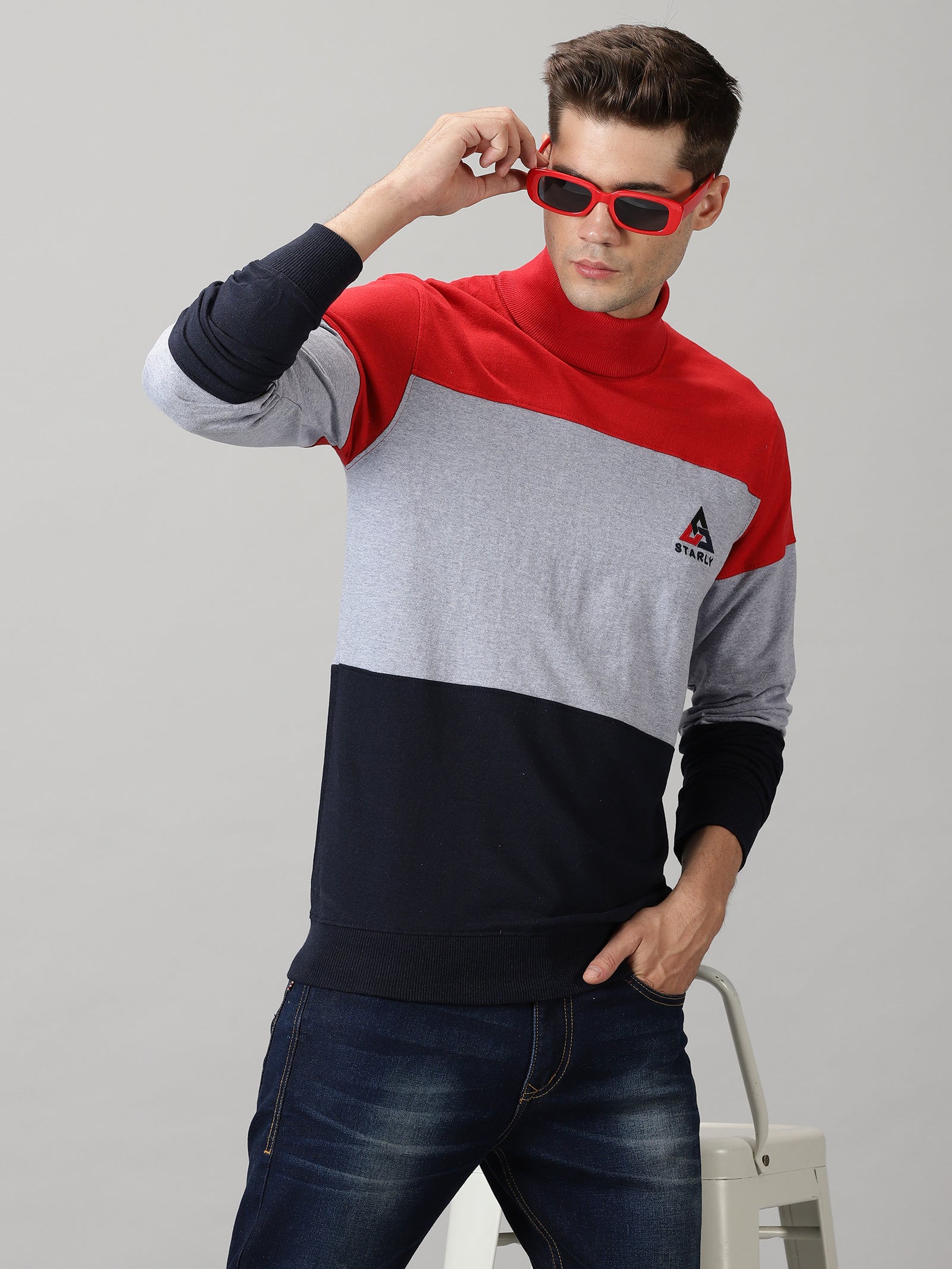 Men s Colorblock High Neck Sweatshirts starlyclothing