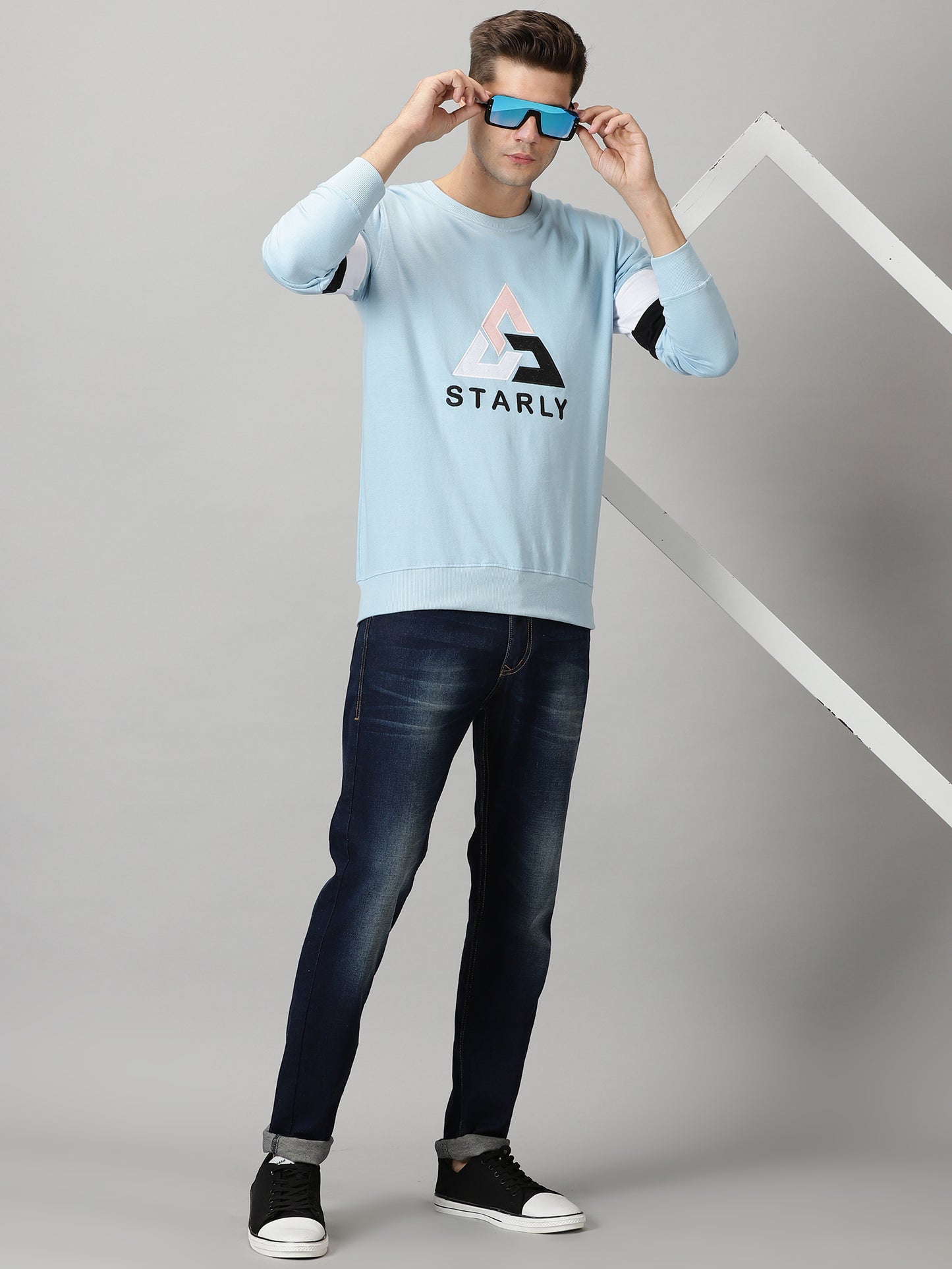 Men's Sky-Blue Embroidered Sweatshirt