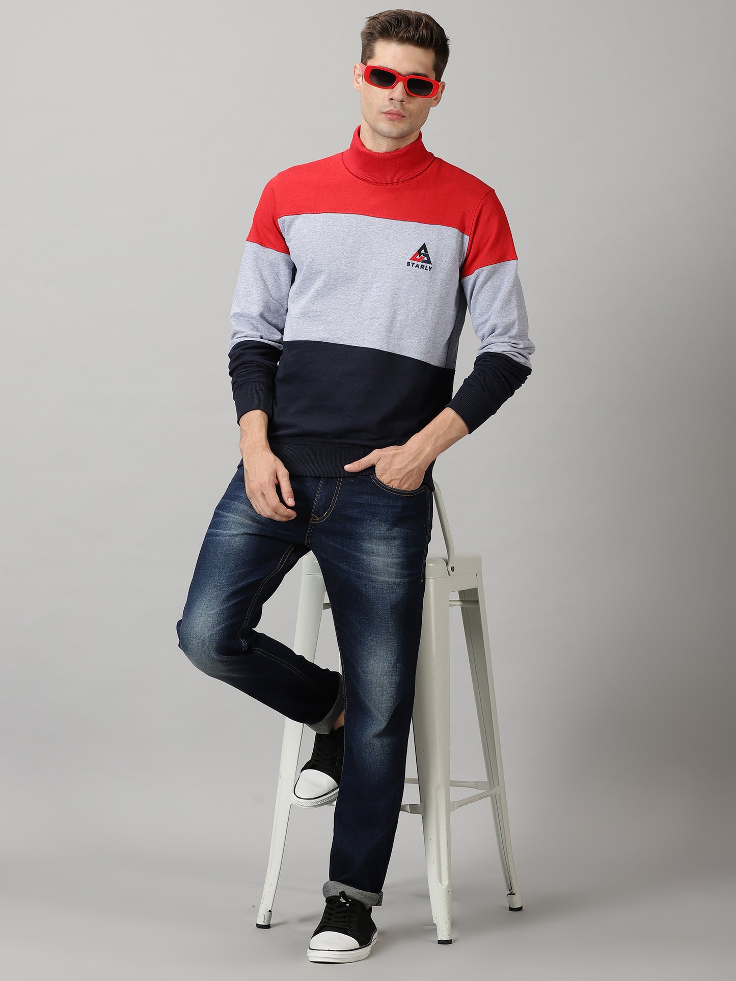 Men's Colorblock High Neck Sweatshirts