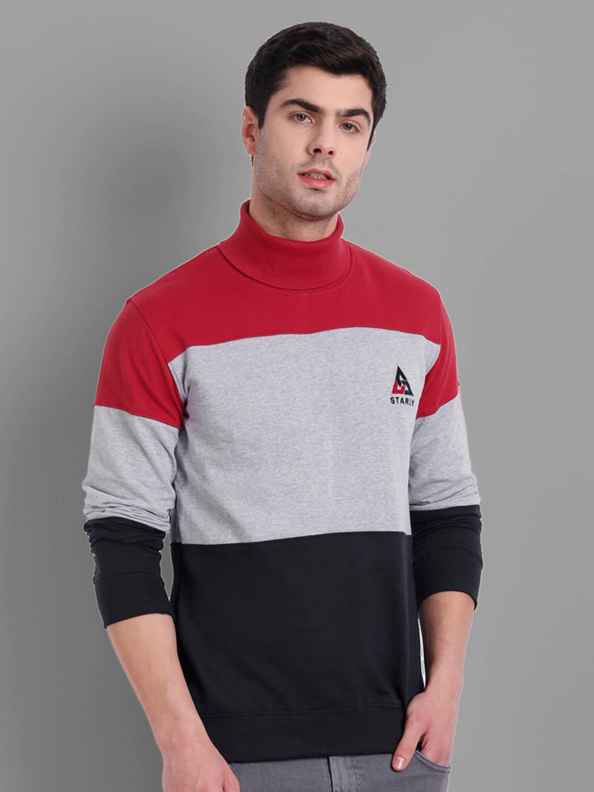 Men Colourblocked High Neck Tshirt