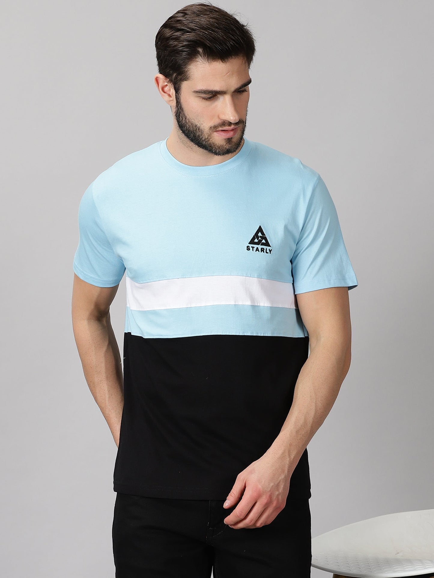 ColourBlocked T-Shirt: Sky-Blue