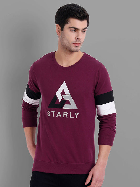 Men Maroon Embroidered Sweatshirt