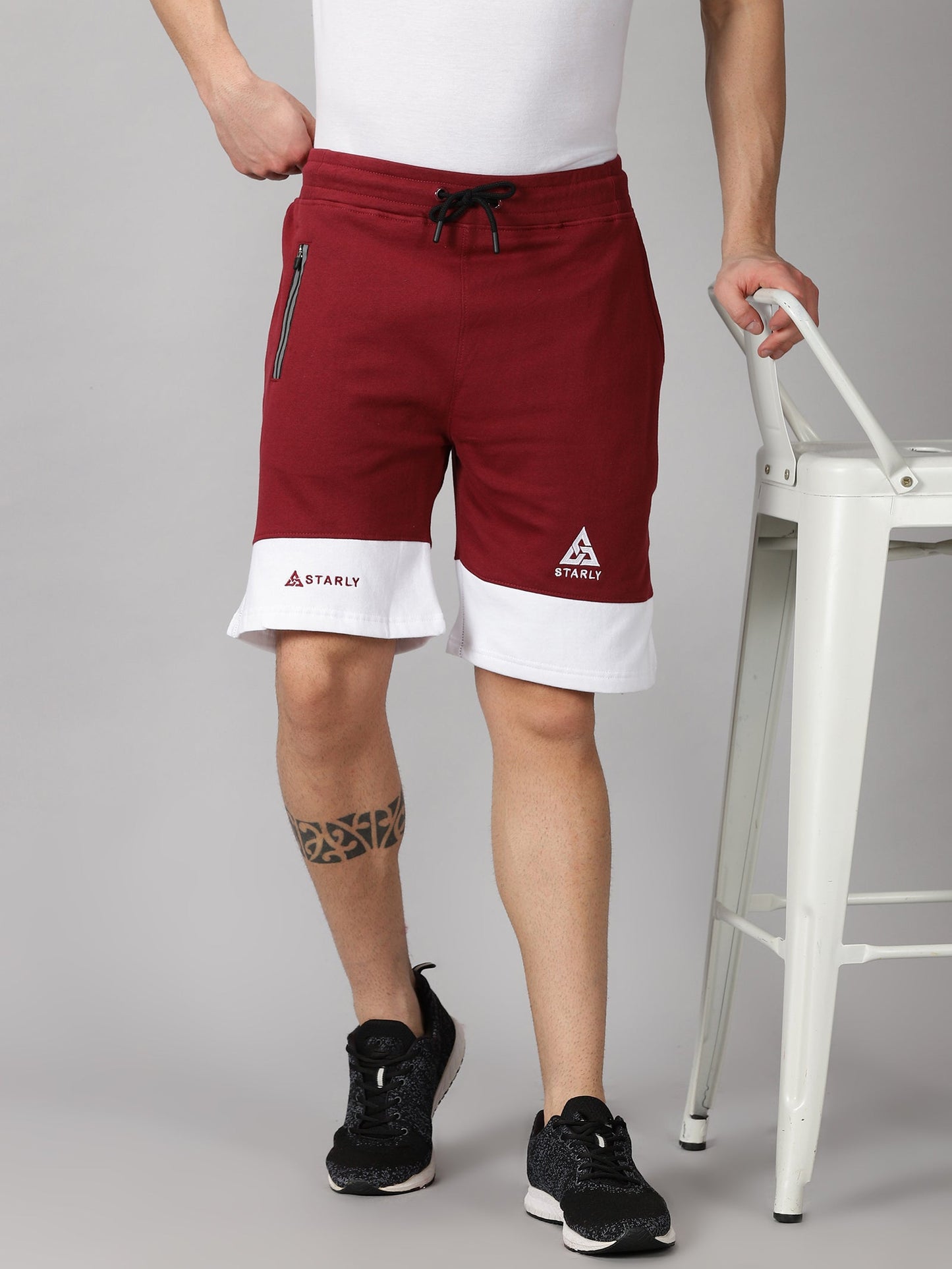 Block Pattern Shorts: Maroon