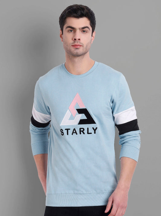 Men Sky-Blue Embroidered Sweatshirt