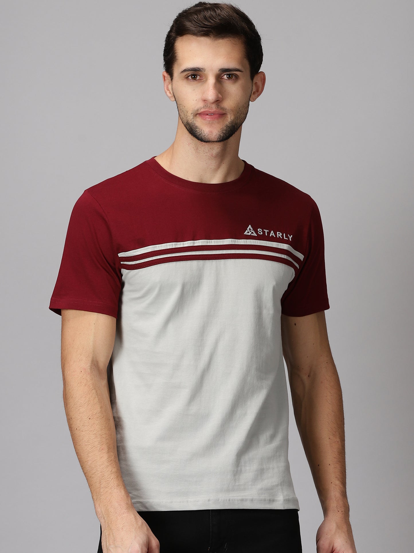 ColourBlocked T-Shirt: Maroon-Grey