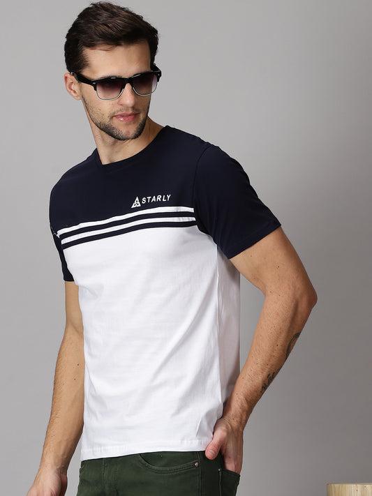 ColourBlocked T-Shirt: Navy Blue-White