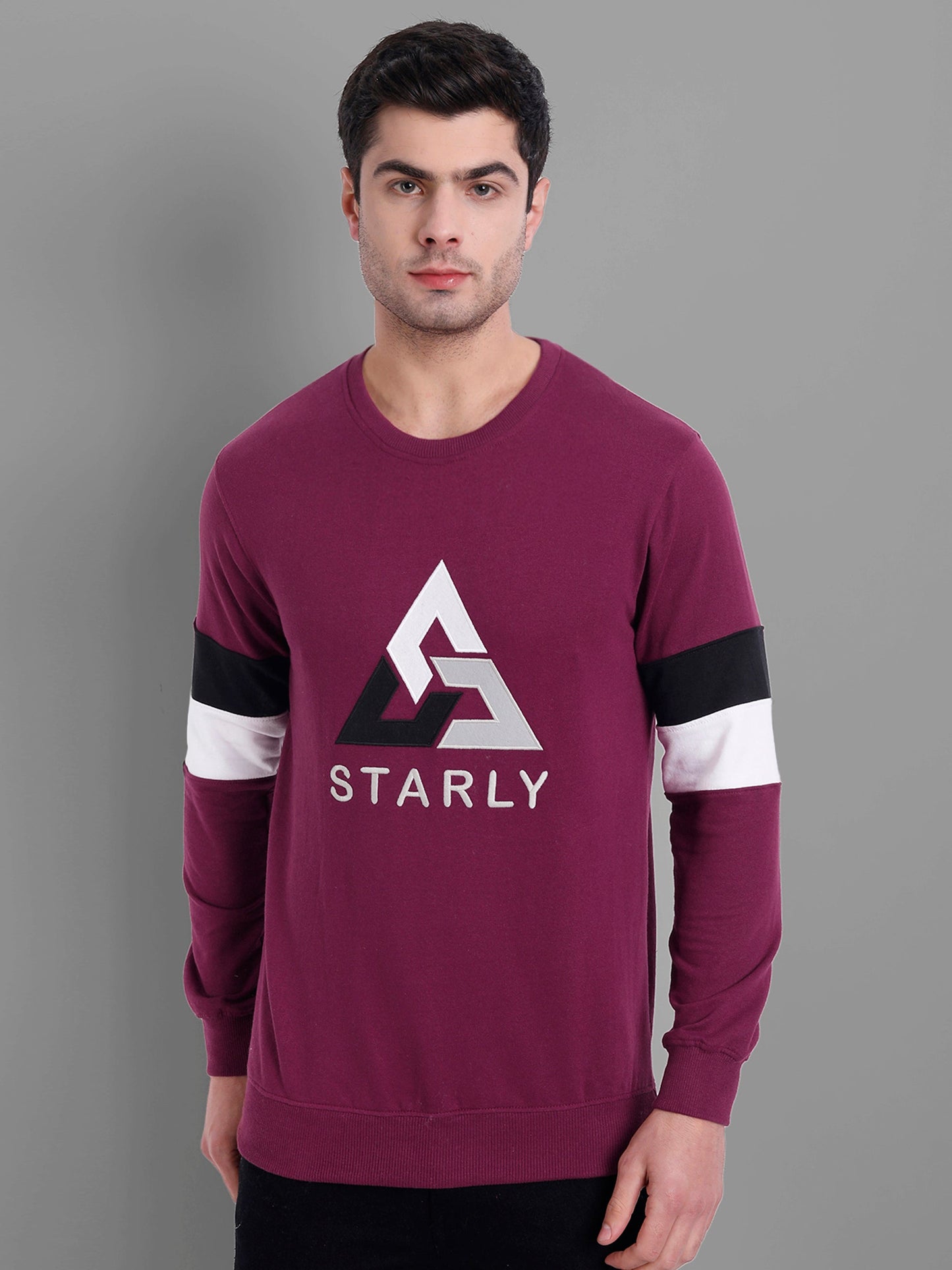 Men Maroon Embroidered Sweatshirt