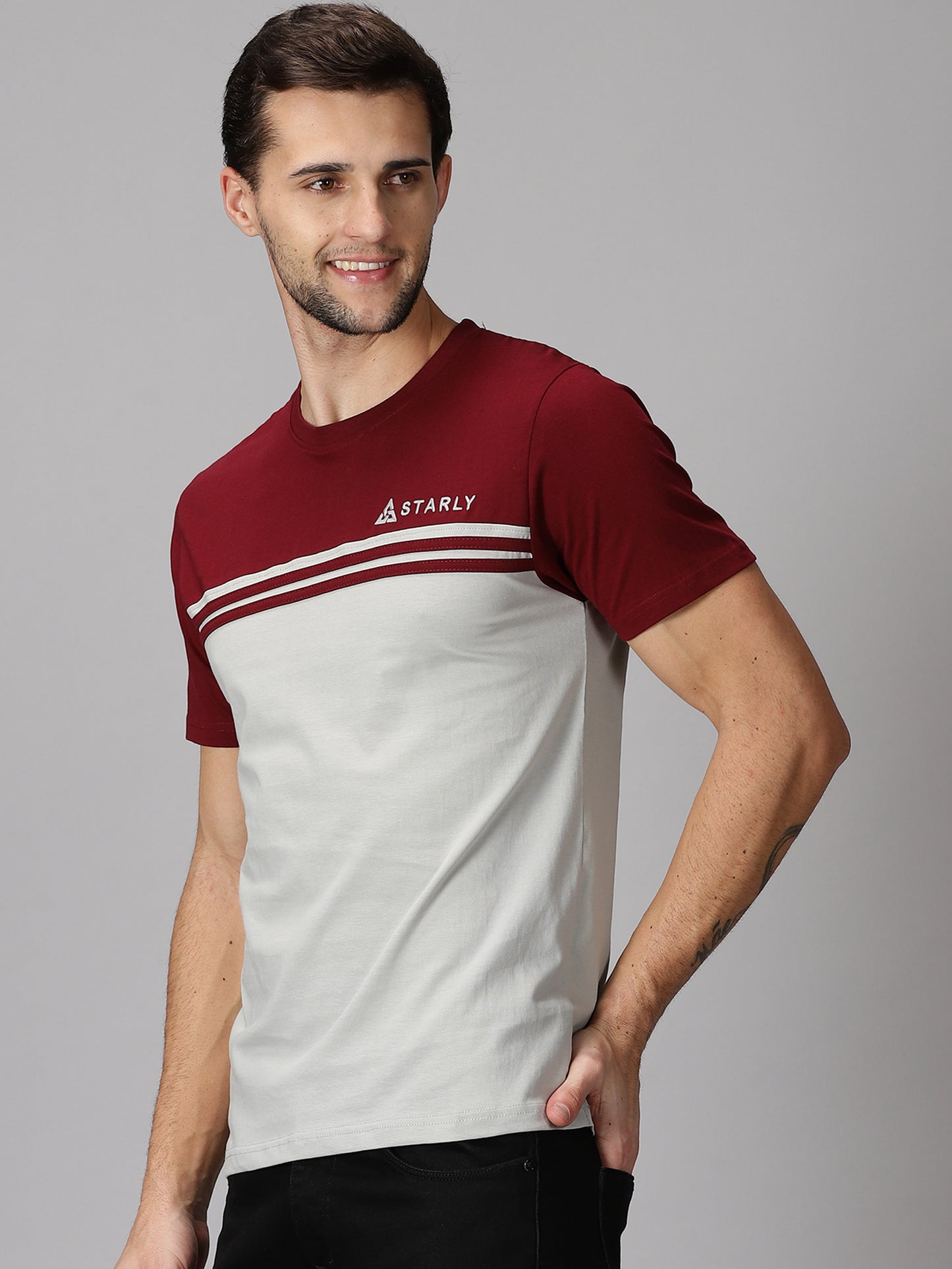 ColourBlocked T-Shirt: Maroon-Grey