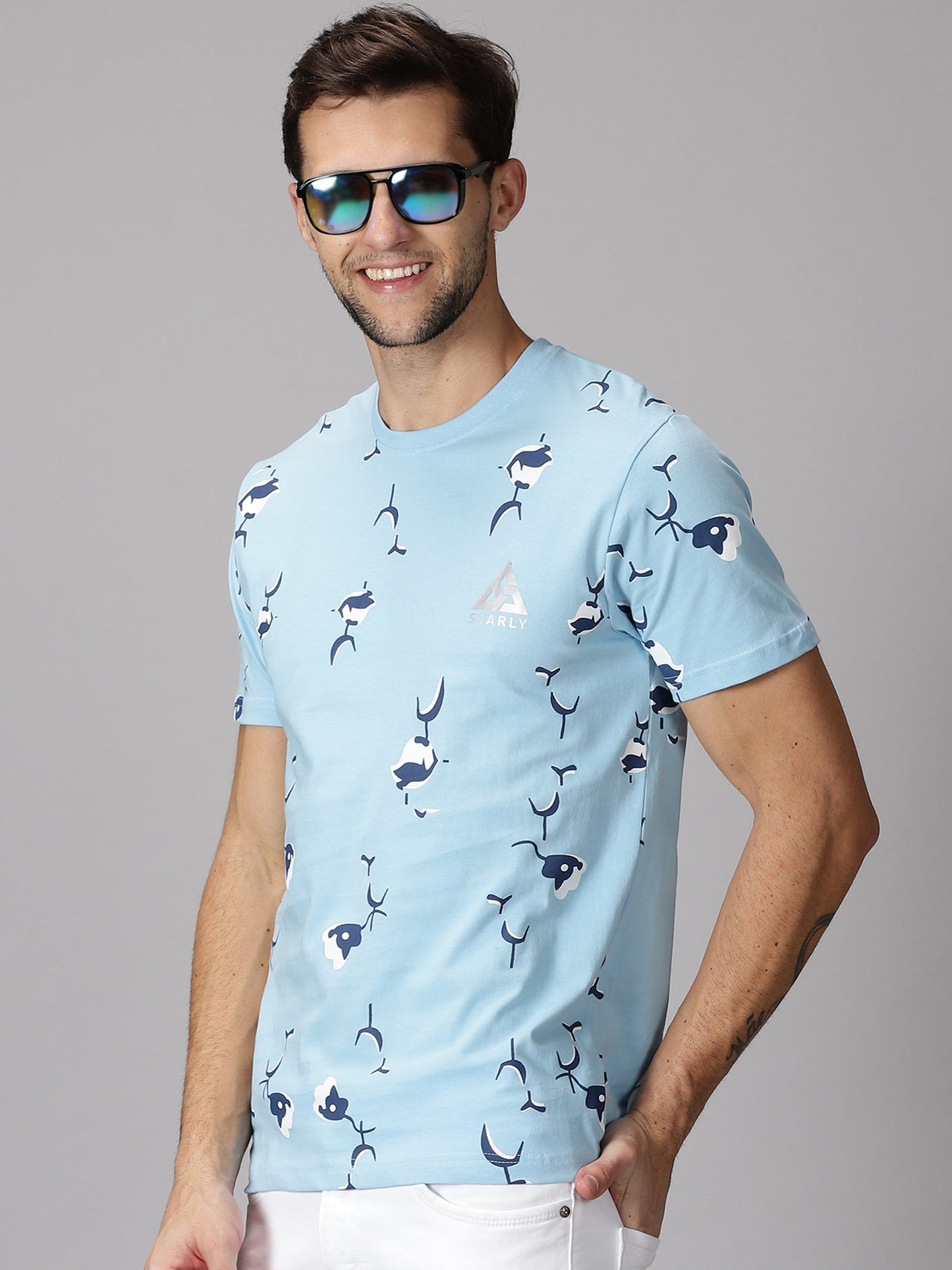 Sky Blue Printed T-Shirt