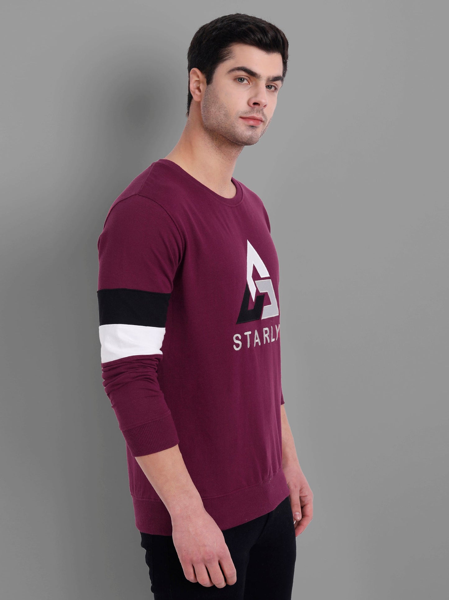 Men Maroon Embroidered Sweatshirt