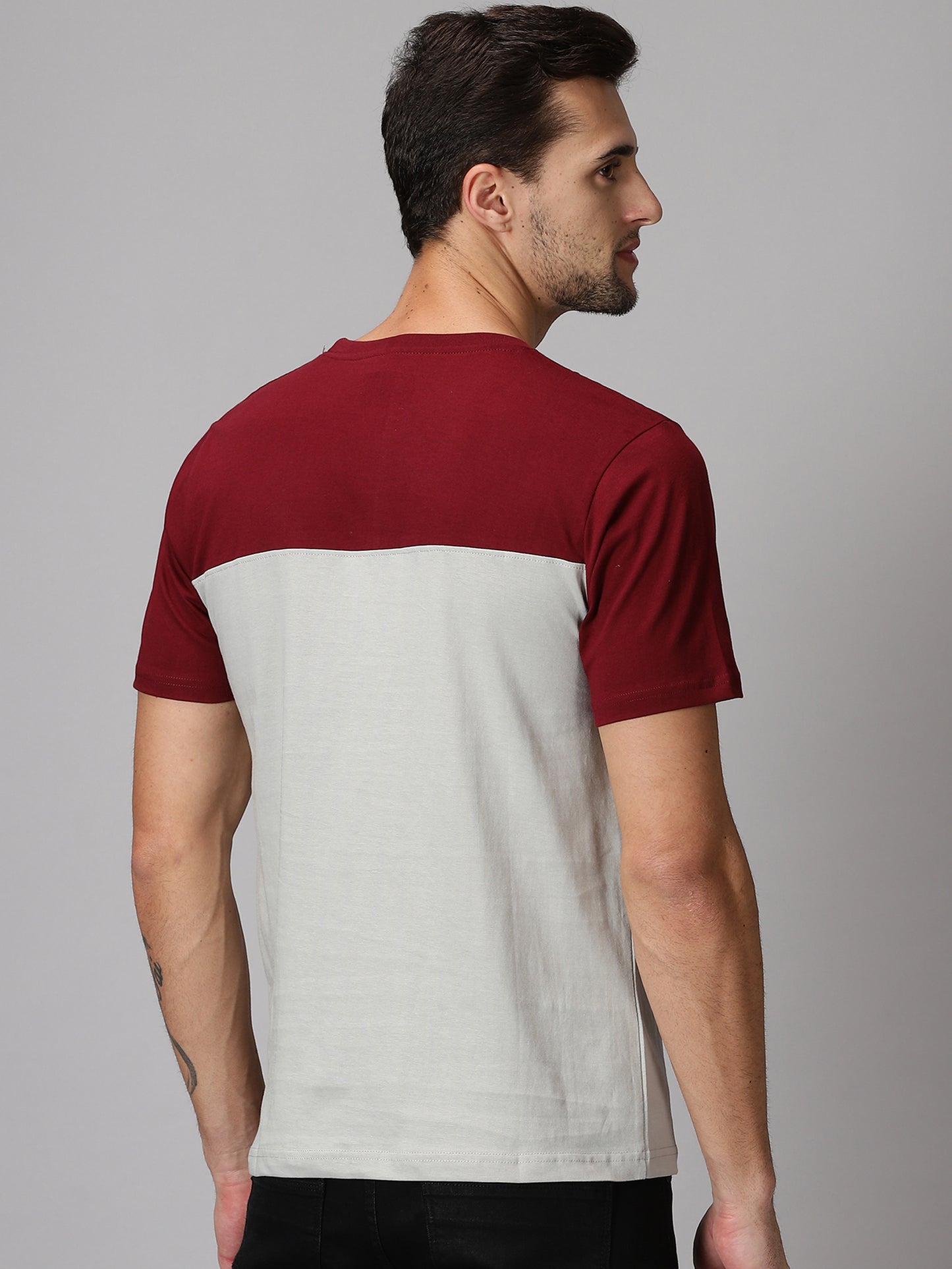 ColourBlocked T-Shirt: Maroon-Grey