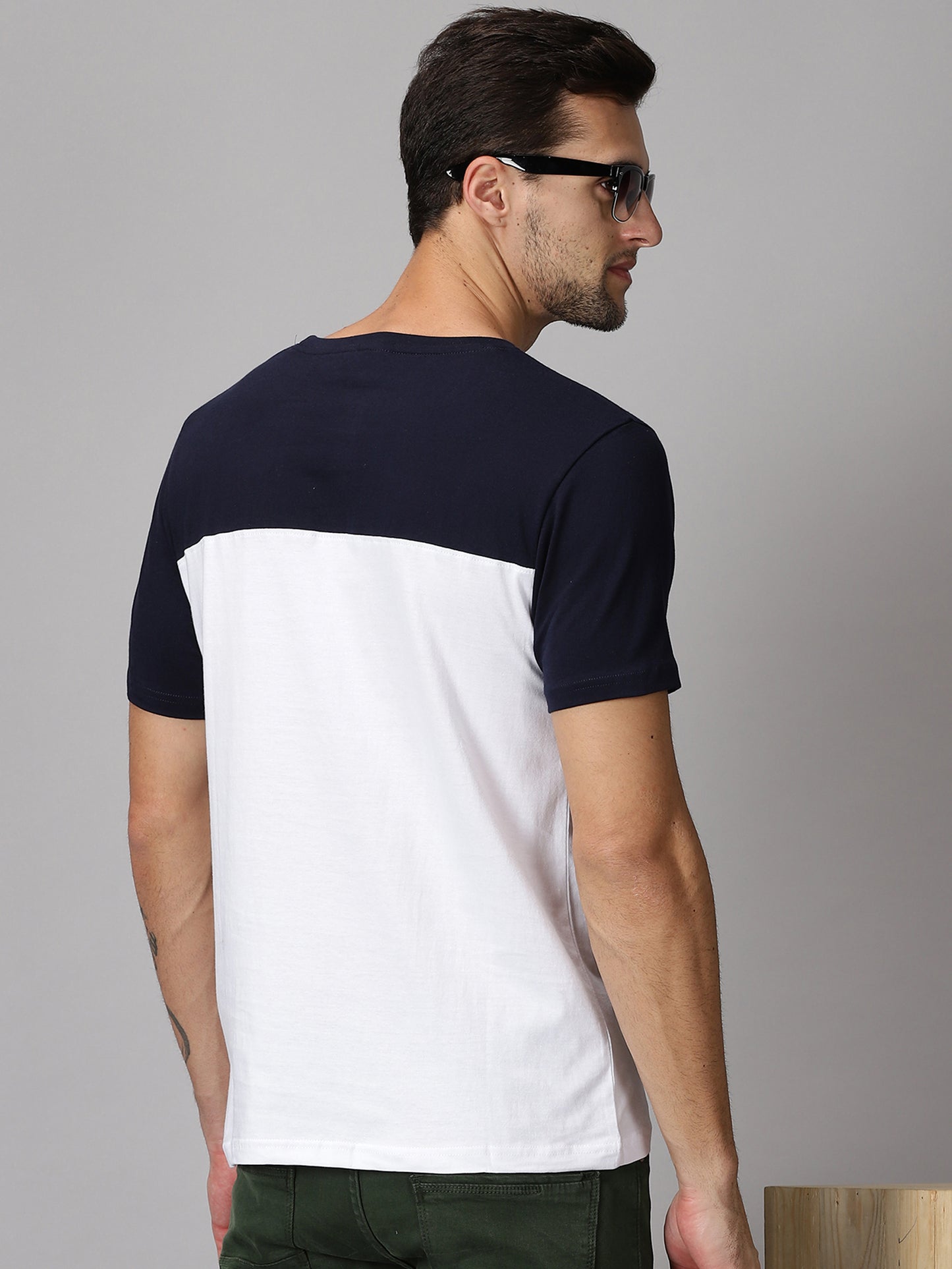 ColourBlocked T-Shirt: Navy Blue-White