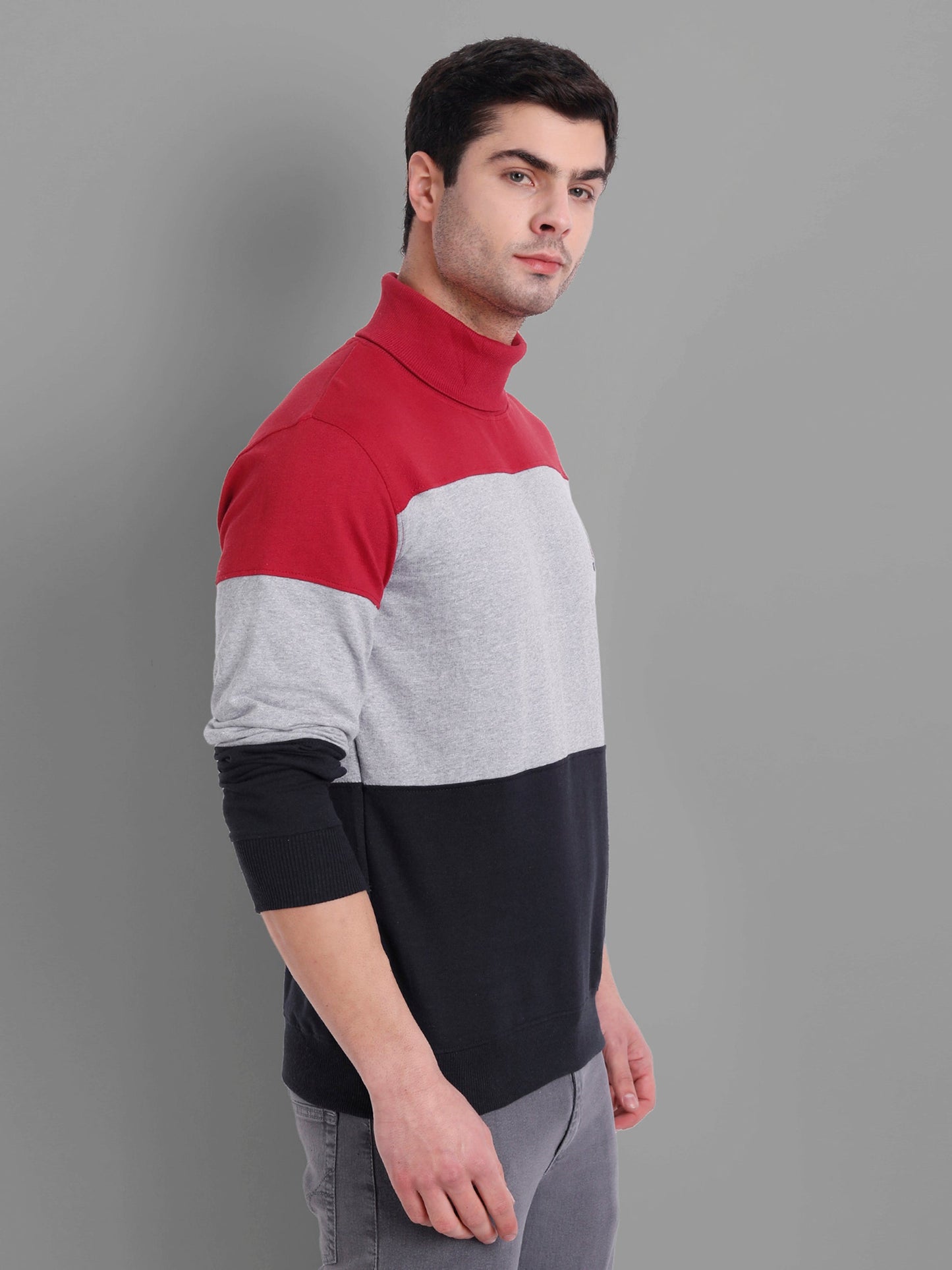 Men Colourblocked High Neck Tshirt