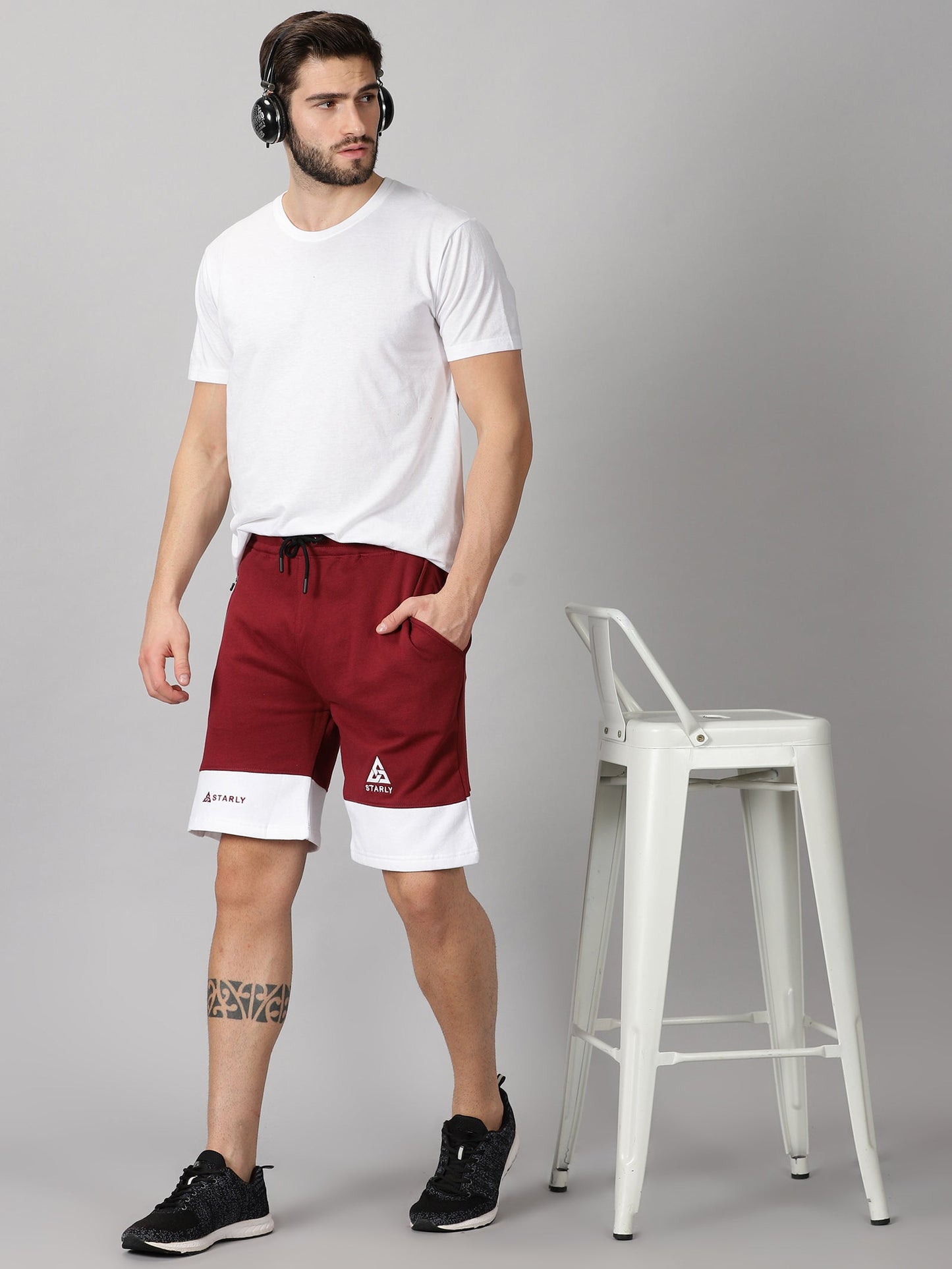 Block Pattern Shorts: Maroon