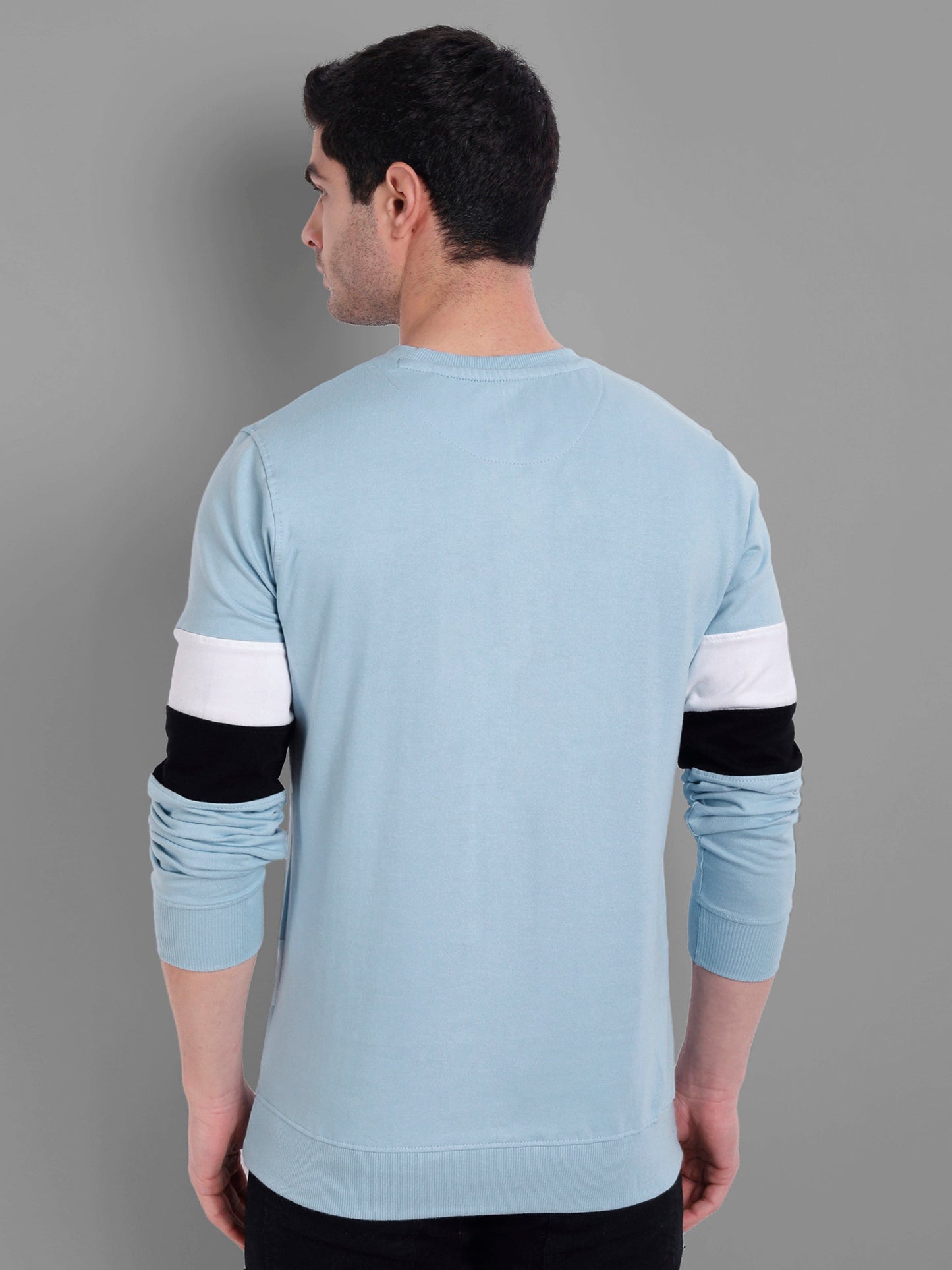 Men Sky-Blue Embroidered Sweatshirt