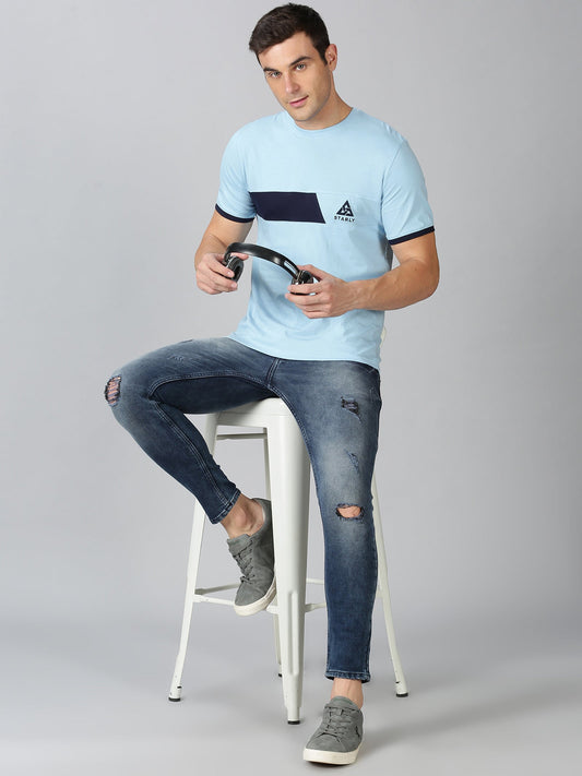 ColourBlocked T-Shirt: Sky-Blue