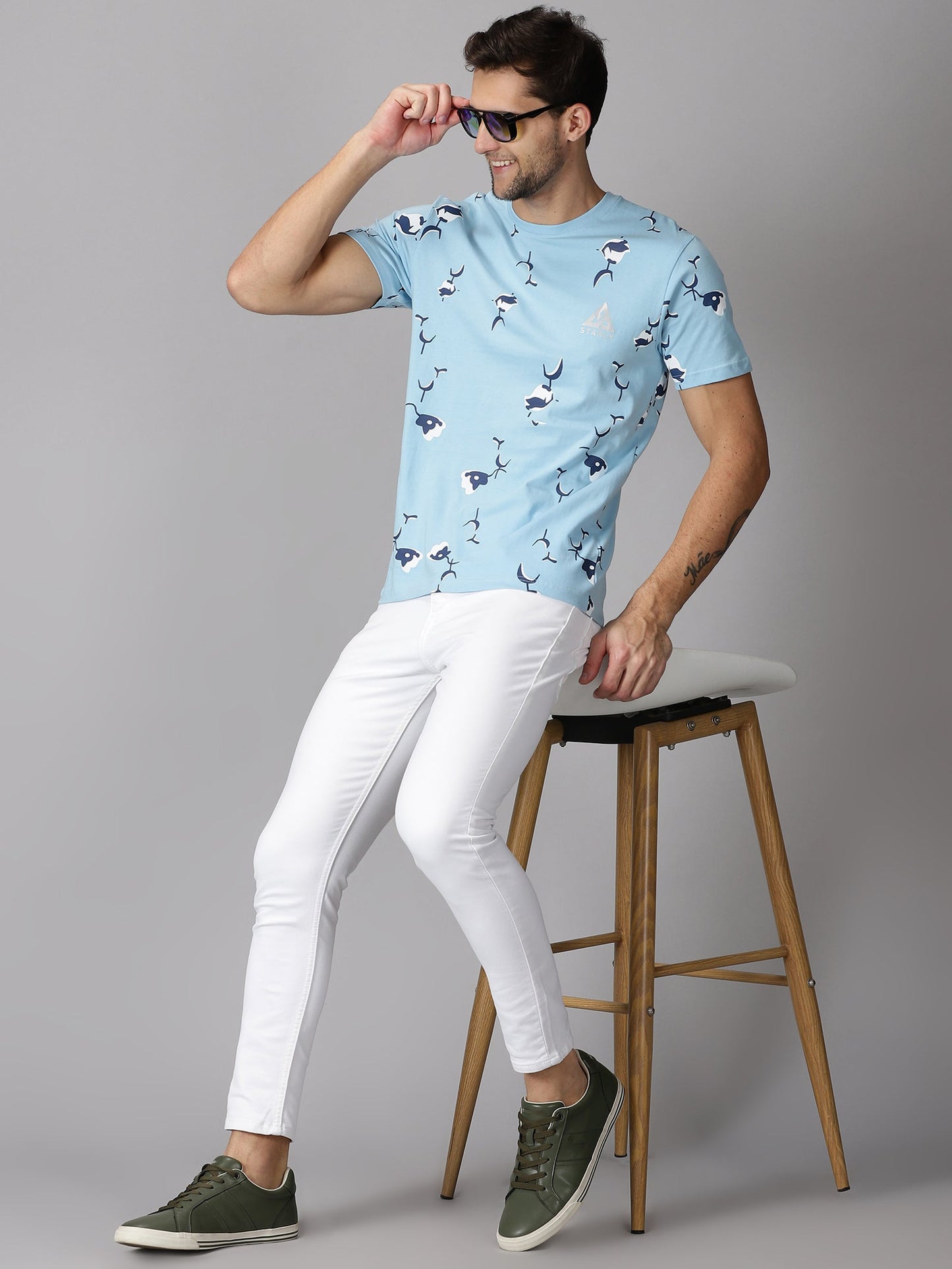 Sky Blue Printed T-Shirt