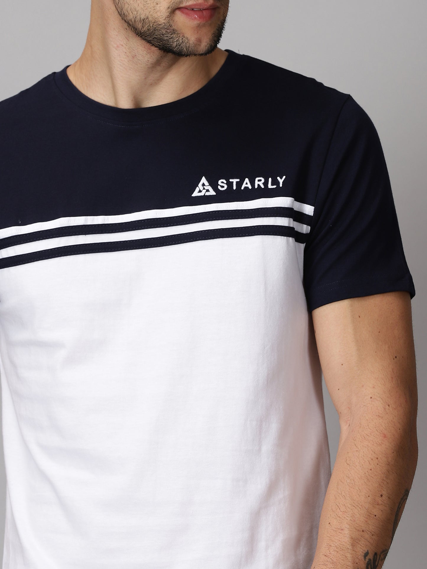 ColourBlocked T-Shirt: Navy Blue-White