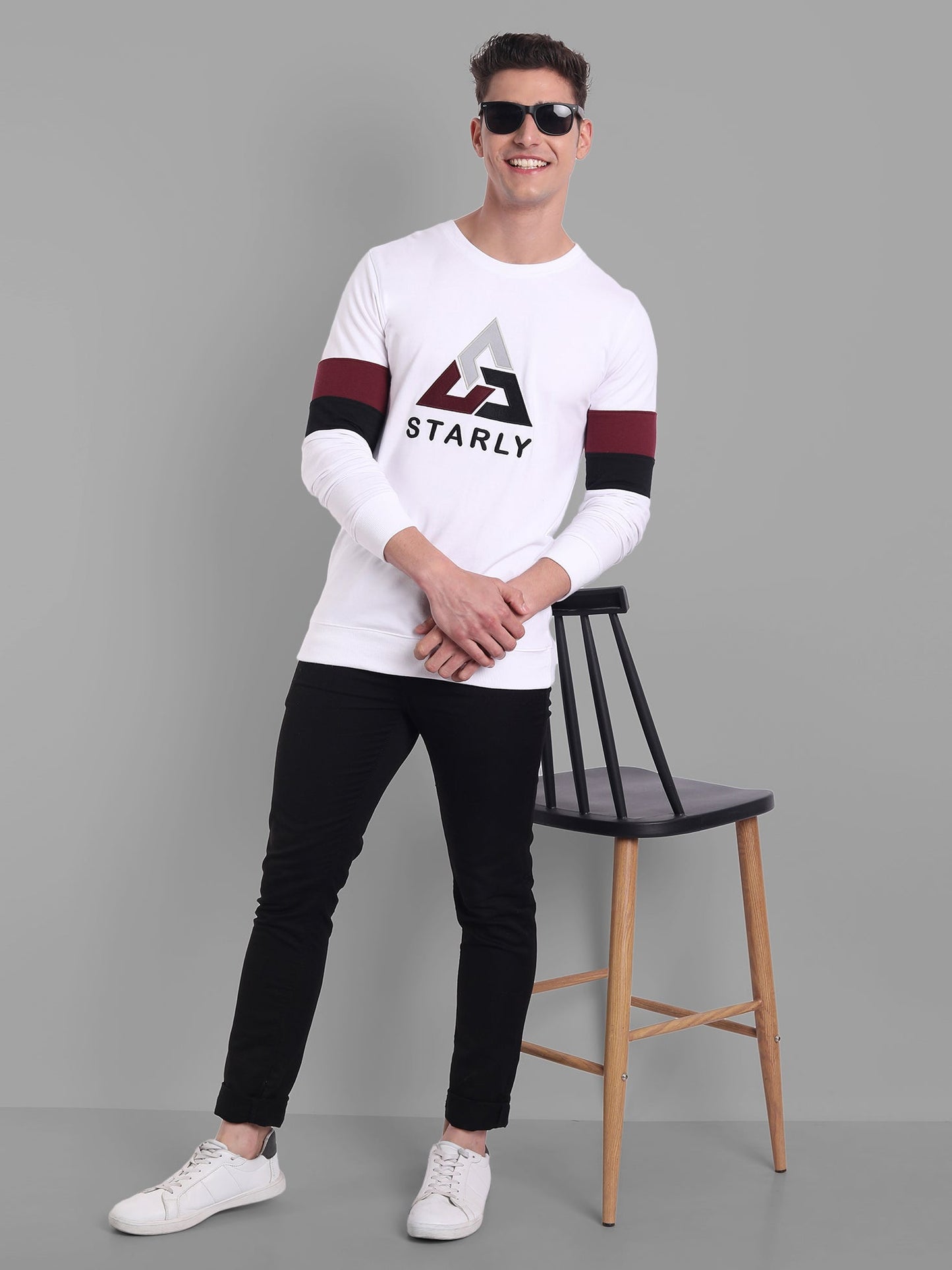 Men White Embroidered Sweatshirt