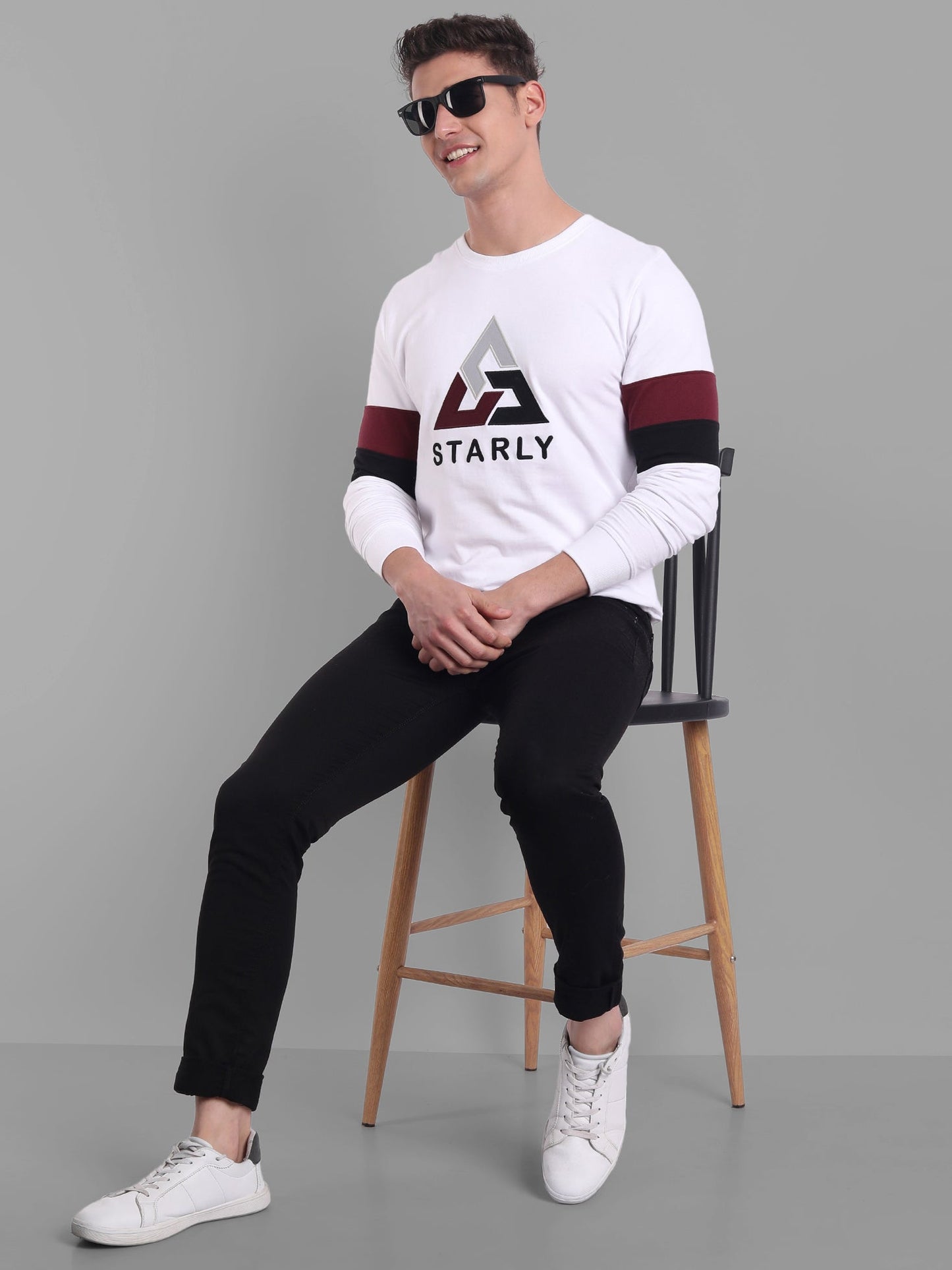 Men White Embroidered Sweatshirt