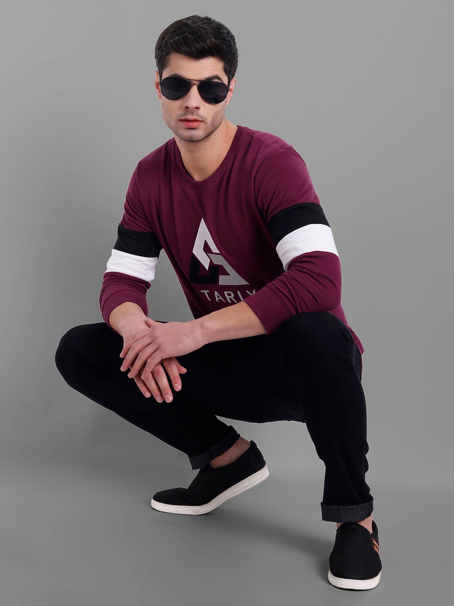 Men Maroon Embroidered Sweatshirt